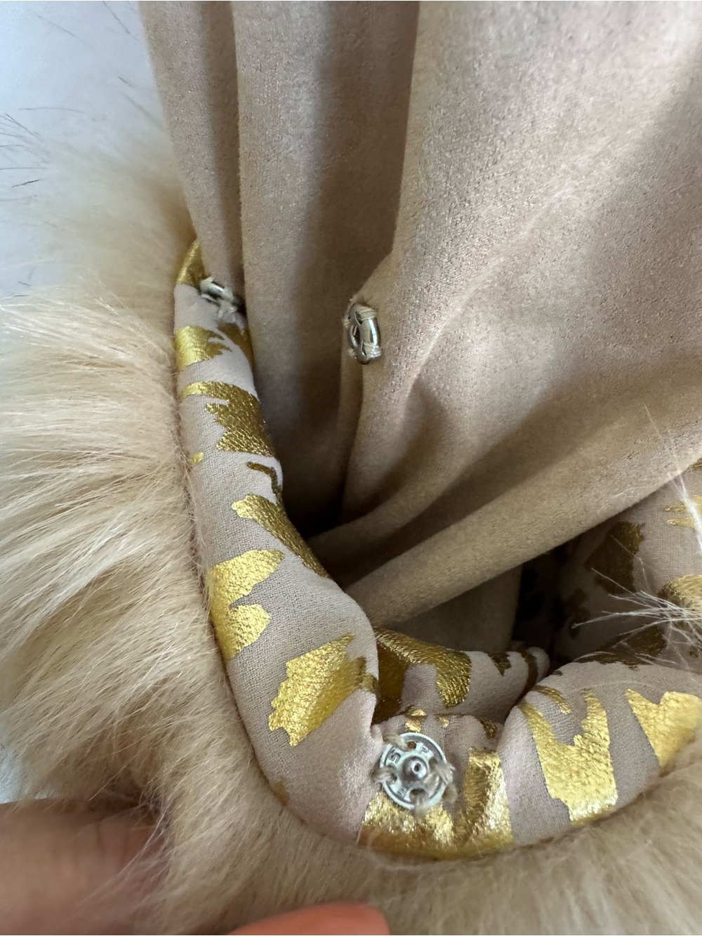 Judith March Taupe Faux Suede Waterfall Jacket Leopard Lining Faux Fur Cuffs L - Picture 11 of 16
